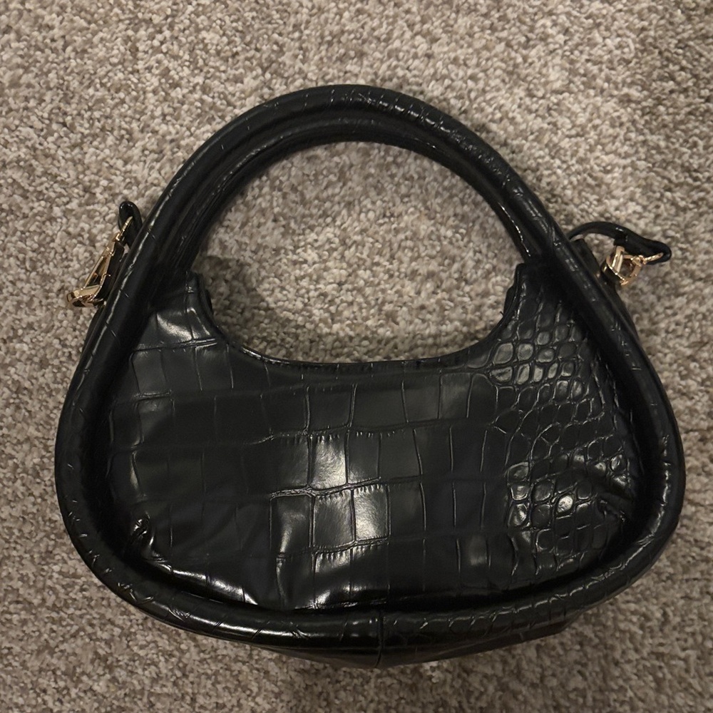 a new day Black Crocodile-Embossed Shoulder Bag